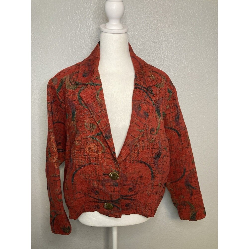 VTG Painted Pony Jacket Blazer M Red Tapestry Western Cowgirl Wearable Art USA